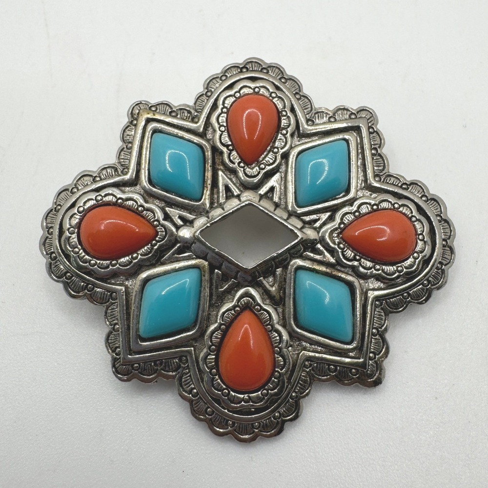 Avon Vintage American Spirit Southwestern Faux Turquoise Coral Brooch Pendant 93
